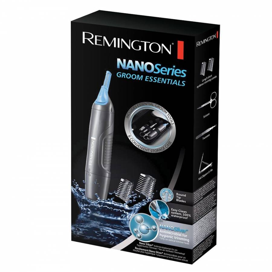 Set Aparat De Tuns Pentru Nas Si Urechi Remington Nano Series, Penset/forfecuta/pila Pentru Unghii Si Cuticule 2 Piepteni Verticali Incluse,tehnologie Comfort Trim,argintiu