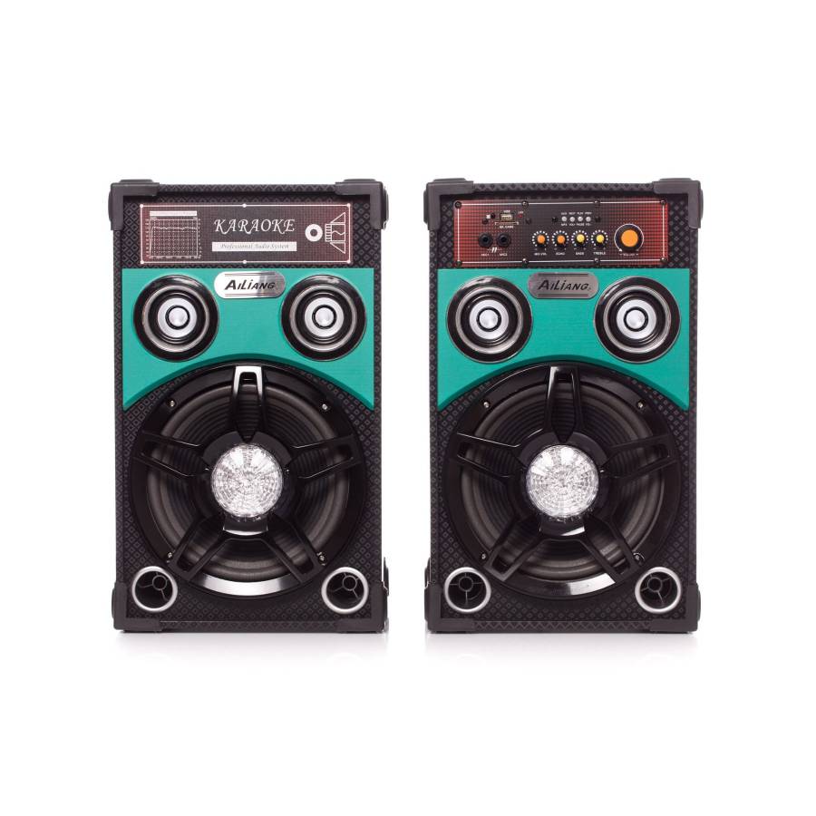 Set Boxe Active Portabile, Putere Rms 150w, Impedanta 4 Ohmi, Bluetooth, Lumini Led, Usb/sd/sdhc/mmc, Bass Reflex, Telecomanda, Verde/negru