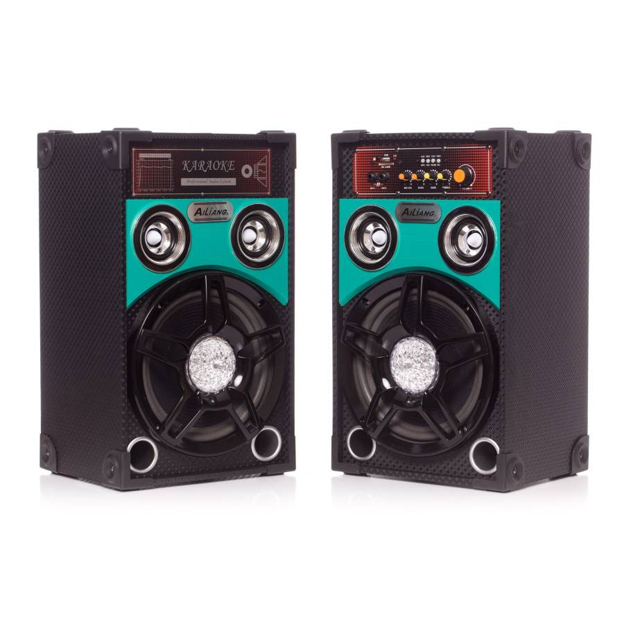 Set Boxe Active Portabile, Putere Rms 150w, Impedanta 4 Ohmi, Bluetooth, Lumini Led, Usb/sd/sdhc/mmc, Bass Reflex, Telecomanda, Verde/negru