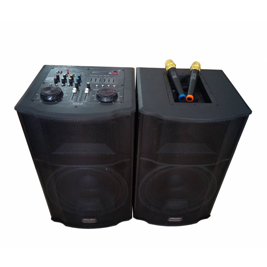 Set Boxe  Audio Cu Statie Vlliodor Nrs , Cu Bluetooth , Usb , Sd Card , Joc De Lumini Disco Party Pe  Woofere ,mixer Dj , 2 Microfoane Wireless Cu Afisarea Frecventei