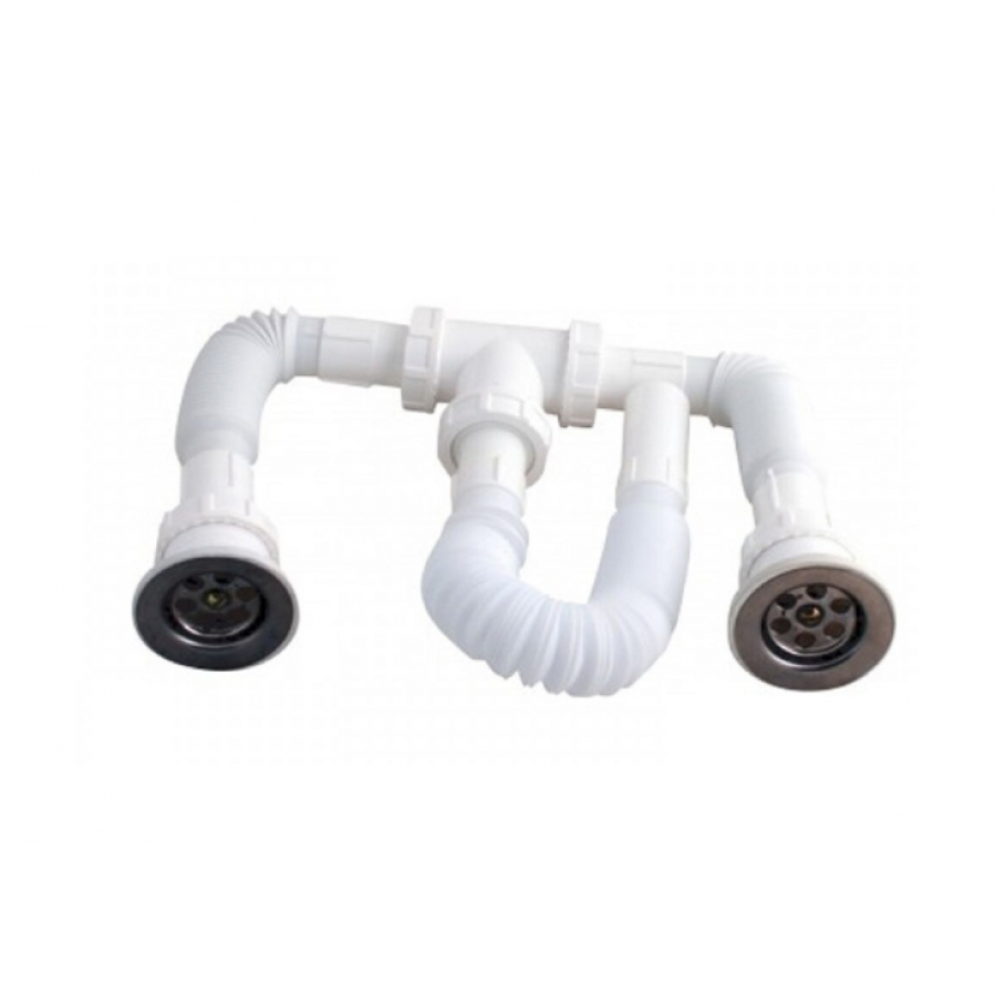 Set Chiuveta Klausstech De Bucatarie, Inox, Anticalcar, Cuva Mare Si Mica Si Sifon Cu Dubla Scurgere Cu Ventil, Argintiu