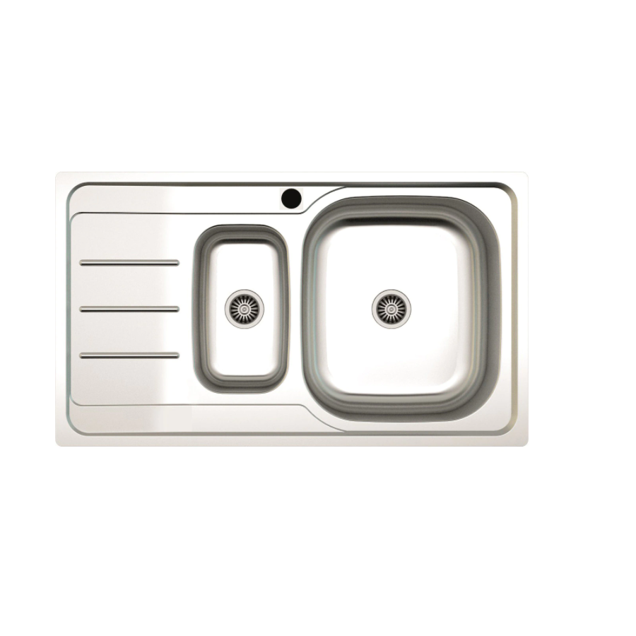 Set Chiuveta Klausstech De Bucatarie, Inox, Anticalcar, Cuva Mare Si Mica Si Sifon Cu Dubla Scurgere Cu Ventil, Argintiu