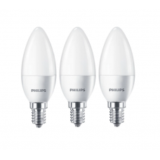 Set Cu 3 Becuri Led Philips, Stil Lumanare, 5,5 W – 40 W, Alb Cald, Soclu E14, 470  Lm, 2700 K, 200°, 15000 Ore, 220-240 V, Alb