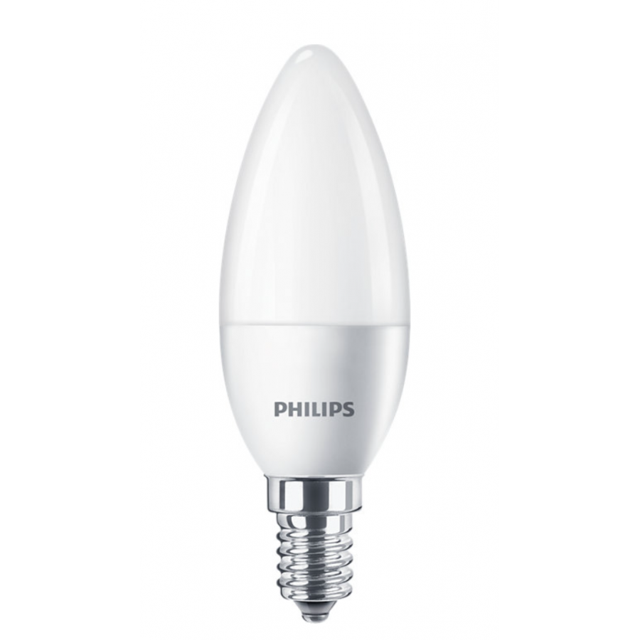 Set Cu 3 Becuri Led Philips, Stil Lumanare, 5,5 W – 40 W, Alb Cald, Soclu E14, 470  Lm, 2700 K, 200°, 15000 Ore, 220-240 V, Alb