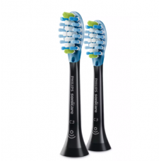 Set De 2 Capete Philips Premium Plaque Defence, Pentru Periute Electrice, Duritate Moale/mediu, Margini Moi Si Flexibile Din Cauciuc, Negru