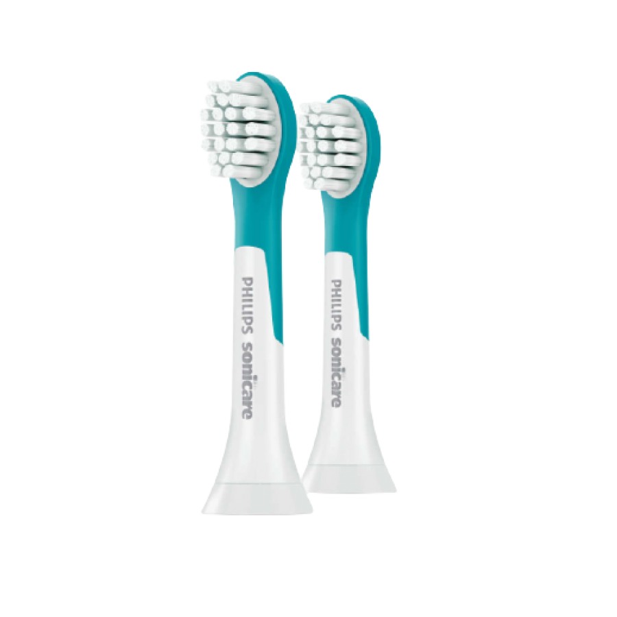 Set De 2 Capete Philips Sonicare Pentru Copii, Dimensiune Standard, Atasare Prin Clic, Healthywhite+, Rigiditate Perii Medie, Culoare Alb/verde