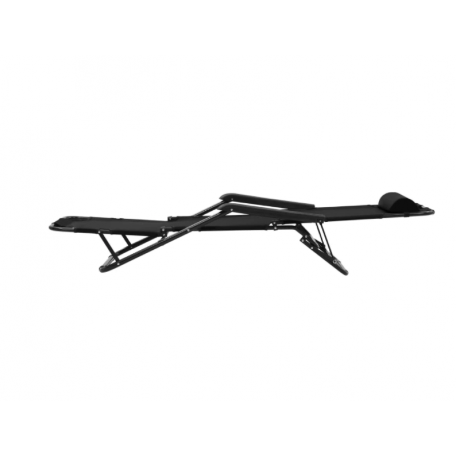 Set De 2 Sezlonguri Cu Suport De Picioare, Pliabile, Tesatura, Greutate Maxima 120 Kg, Poliester, Cadru Din Otel, Moderne, Culoare Negru