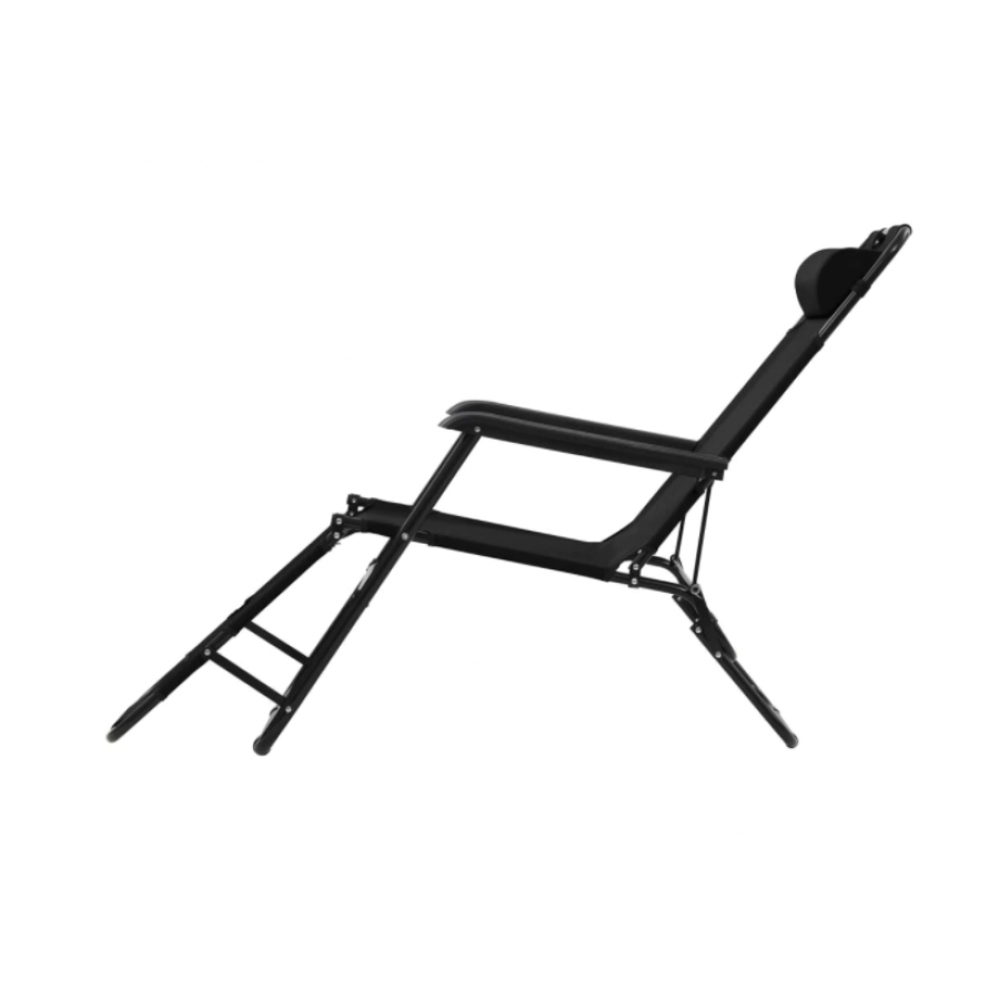 Set De 2 Sezlonguri Cu Suport De Picioare, Pliabile, Tesatura, Greutate Maxima 120 Kg, Poliester, Cadru Din Otel, Moderne, Culoare Negru