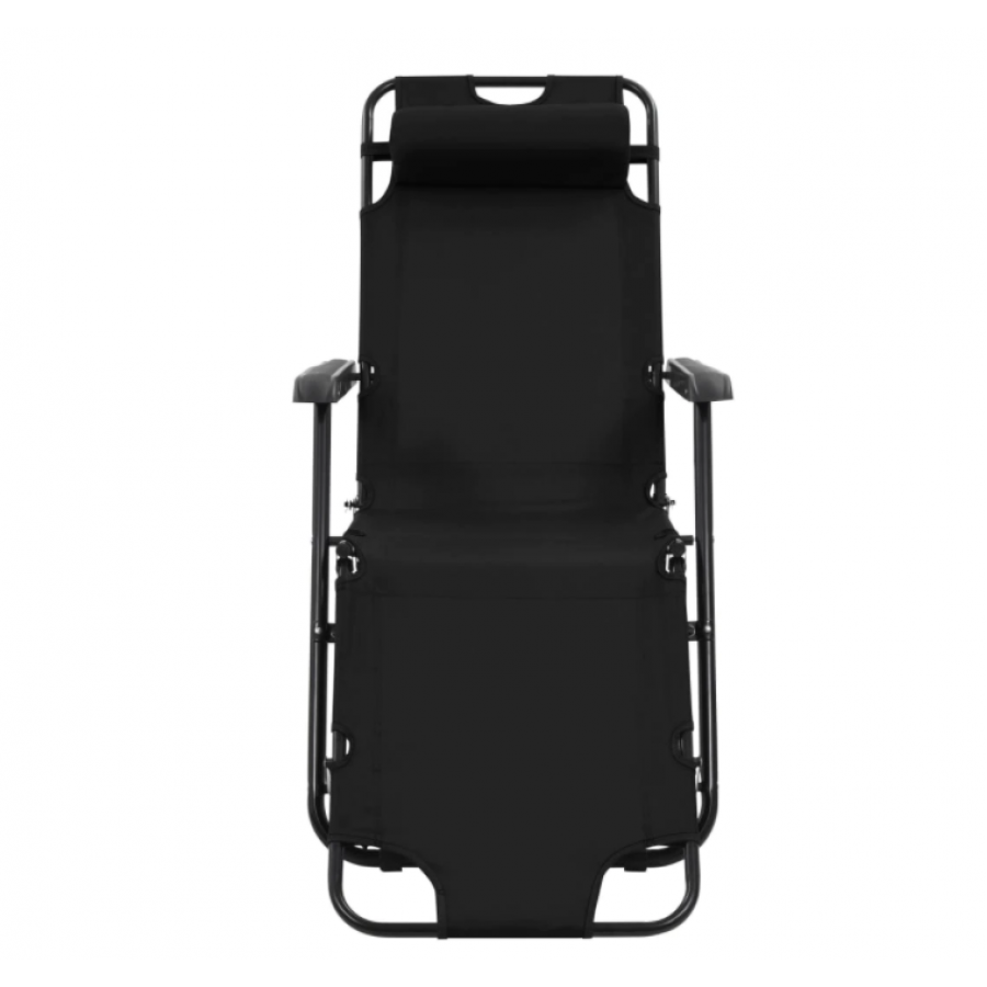 Set De 2 Sezlonguri Cu Suport De Picioare, Pliabile, Tesatura, Greutate Maxima 120 Kg, Poliester, Cadru Din Otel, Moderne, Culoare Negru