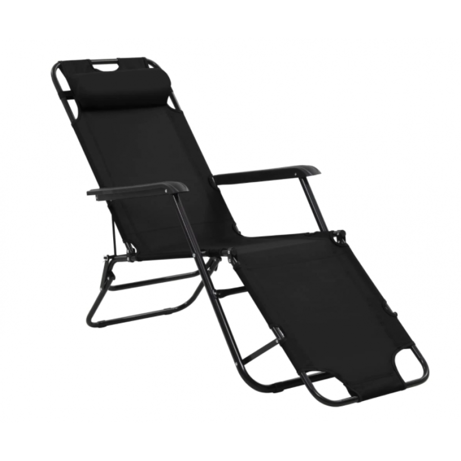 Set De 2 Sezlonguri Cu Suport De Picioare, Pliabile, Tesatura, Greutate Maxima 120 Kg, Poliester, Cadru Din Otel, Moderne, Culoare Negru