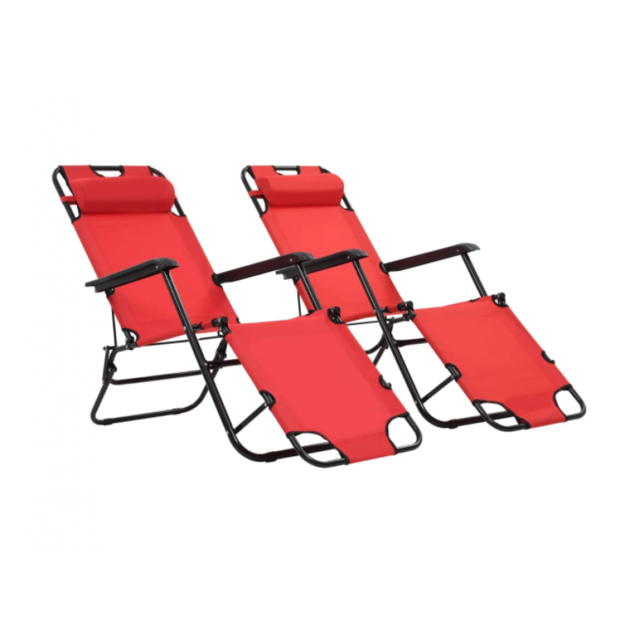 Set De 2 Sezlonguri, Dimensiuni 175 X 61 X 87 Cm, Suport De Picioare, Design Modern, Rezistent, Tesatura Din Poliester, Culoare Rosu