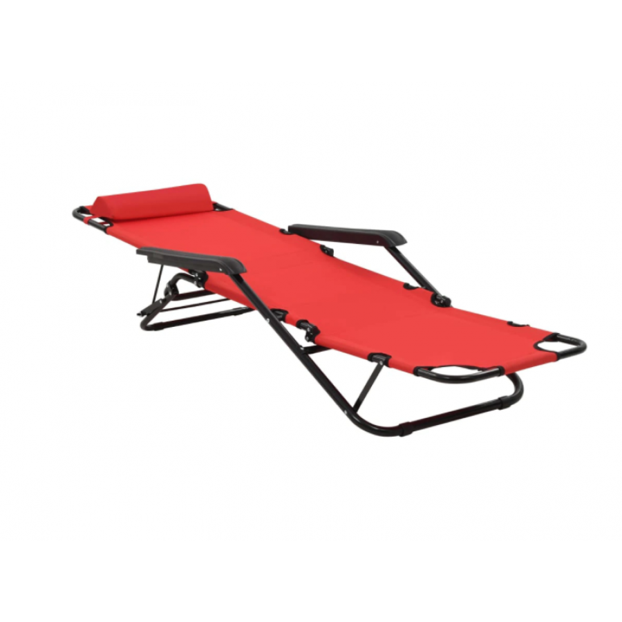 Set De 2 Sezlonguri, Dimensiuni 175 X 61 X 87 Cm, Suport De Picioare, Design Modern, Rezistent, Tesatura Din Poliester, Culoare Rosu