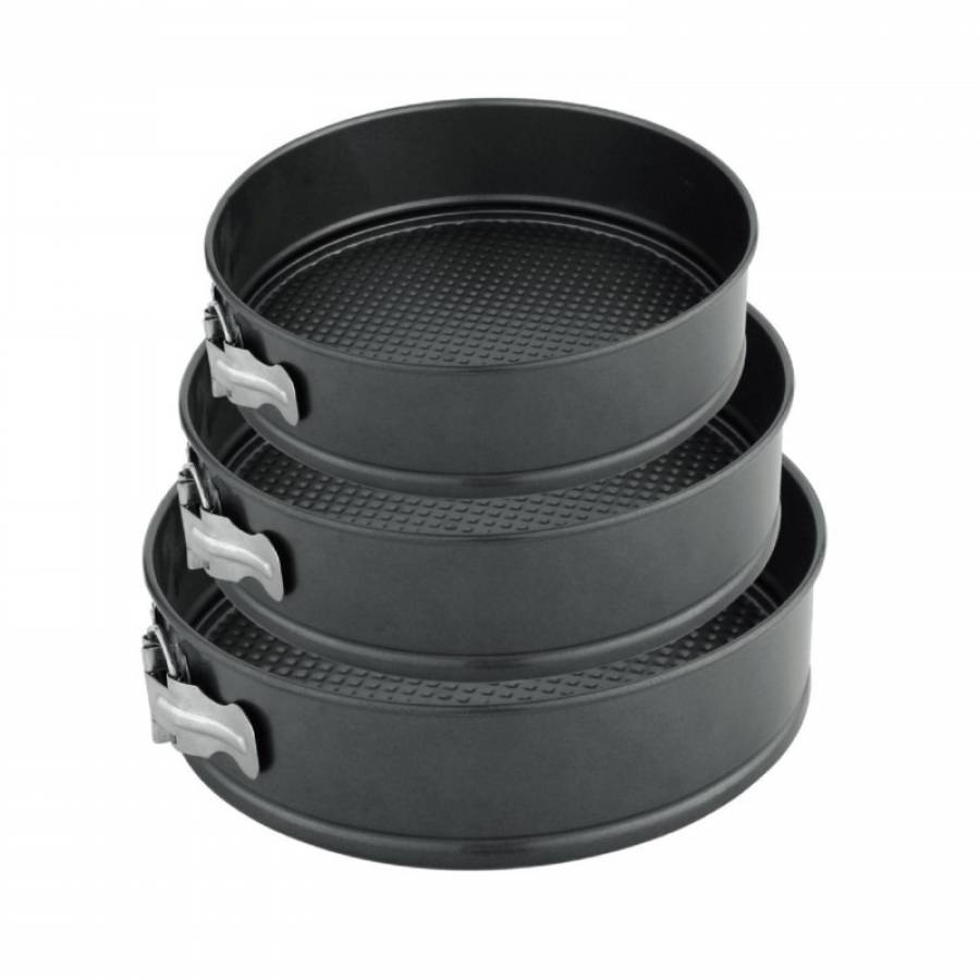 Set De 3 Forme Pentru Prajituri, Klausstech, Forma Rotunda, Capacitate 3/3.5/4l, Baza Detasabila, Pereti Cu Deschidere, Negru