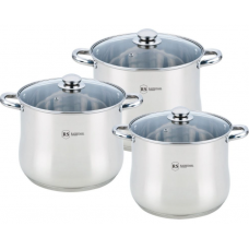 Set De 3 Oale Cu 3 Capace, Otel Inoxidabil, Capace Din Sticla Termorezistenta, Diametre De 20/22/24 Cm, Capacitate Oale De 5.8/7.4/9.1l, Argintiu