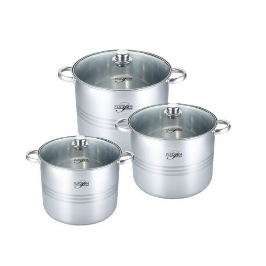 Set De 3 Oale Cu 3 Capace, Otel Inoxidabil, Capace Din Sticla Termorezistenta, Diametre De 20/24/26 Cm, Capacitate Oale De 5.6/7.2/9l, Argintiu