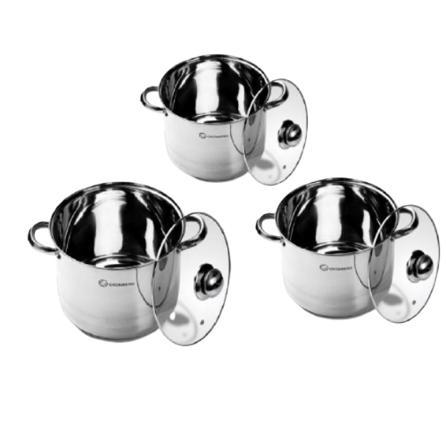 Set De 3 Oale Cu 3 Capace, Otel Inoxidabil, Capace Din Sticla Termorezistenta, Diametre De 20/24/26 Cm, Capacitate Oale De 7.2/9.0/11.1l, Argintiu