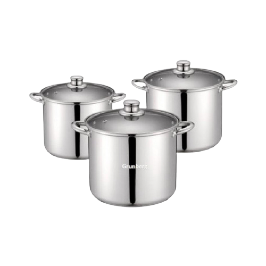 Set De 3 Oale Cu 3 Capace, Otel Inoxidabil, Capace Din Sticla Termorezistenta, Diametre De 20/24/26 Cm, Capacitate Oale De 7.2/9.0/11.1l, Argintiu