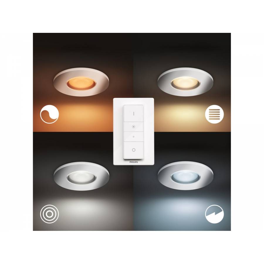 Set De 3 Spoturi Philips Cu Bec Led Gu10, Lumina Alba, Control Bluetooth Prin Aplicatie, Stil Functional, 1050 Lm, 15000 Ore, 5.5 W, Alb