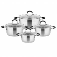 Set De 4 Oale Din Inox Cu Capac Din Stcila, Capacitate 1.25/2/2.5/4 Litri,  Gradatie Pe Interior, Fund Multistrat, Utilizare Universala,  Argintiu