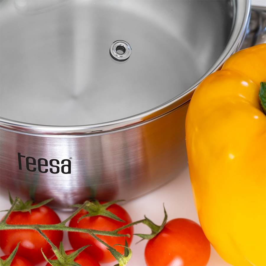 Set De 4 Oale Din Inox Cu Capac Din Stcila, Capacitate 1.25/2/2.5/4 Litri,  Gradatie Pe Interior, Fund Multistrat, Utilizare Universala,  Argintiu