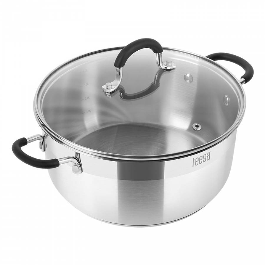 Set De 4 Oale Din Inox Cu Capac Din Stcila, Capacitate 1.25/2/2.5/4 Litri,  Gradatie Pe Interior, Fund Multistrat, Utilizare Universala,  Argintiu