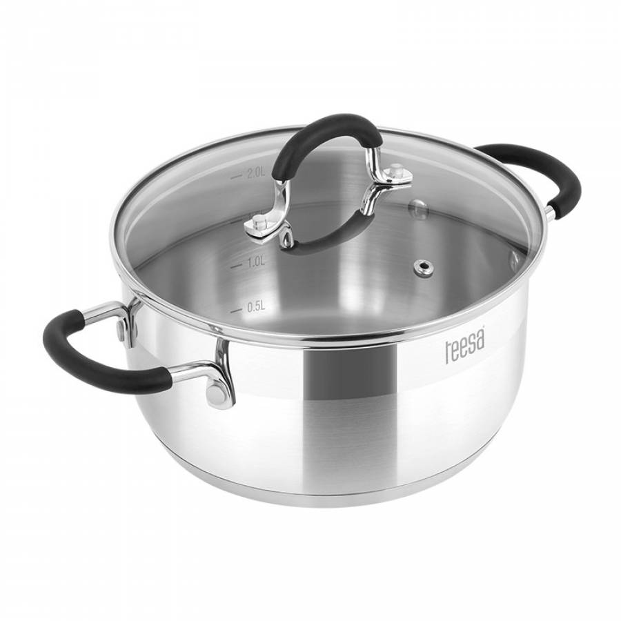 Set De 4 Oale Din Inox Cu Capac Din Stcila, Capacitate 1.25/2/2.5/4 Litri,  Gradatie Pe Interior, Fund Multistrat, Utilizare Universala,  Argintiu