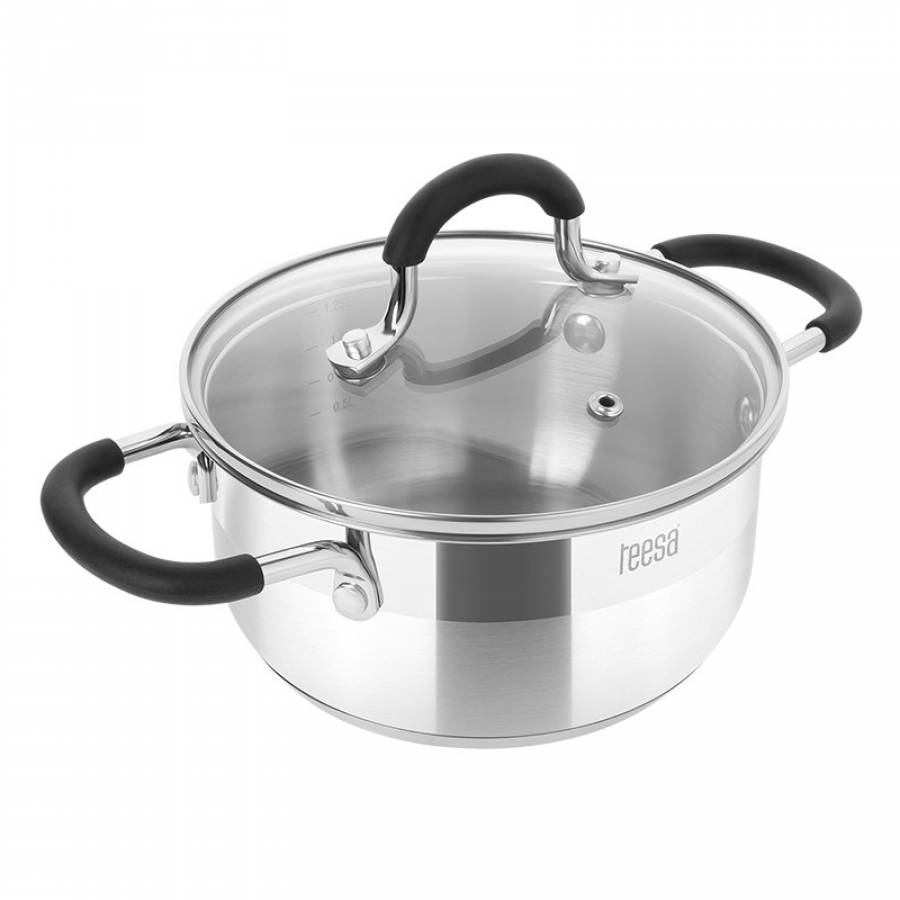 Set De 4 Oale Din Inox Cu Capac Din Stcila, Capacitate 1.25/2/2.5/4 Litri,  Gradatie Pe Interior, Fund Multistrat, Utilizare Universala,  Argintiu