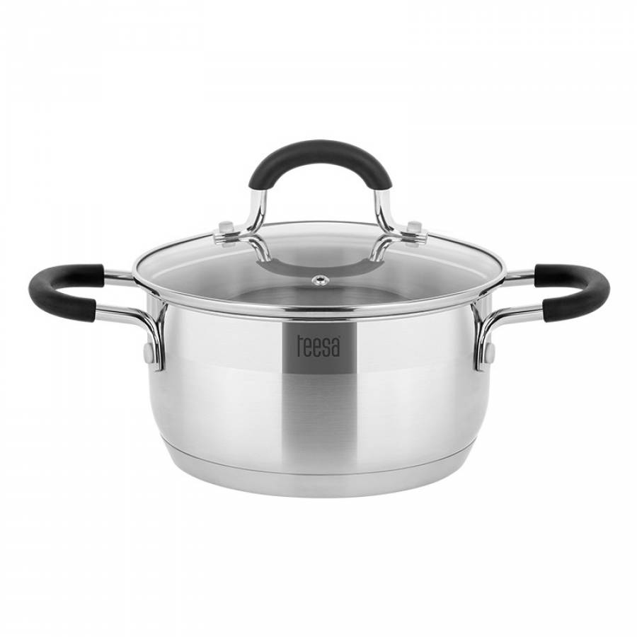 Set De 4 Oale Din Inox Cu Capac Din Stcila, Capacitate 1.25/2/2.5/4 Litri,  Gradatie Pe Interior, Fund Multistrat, Utilizare Universala,  Argintiu