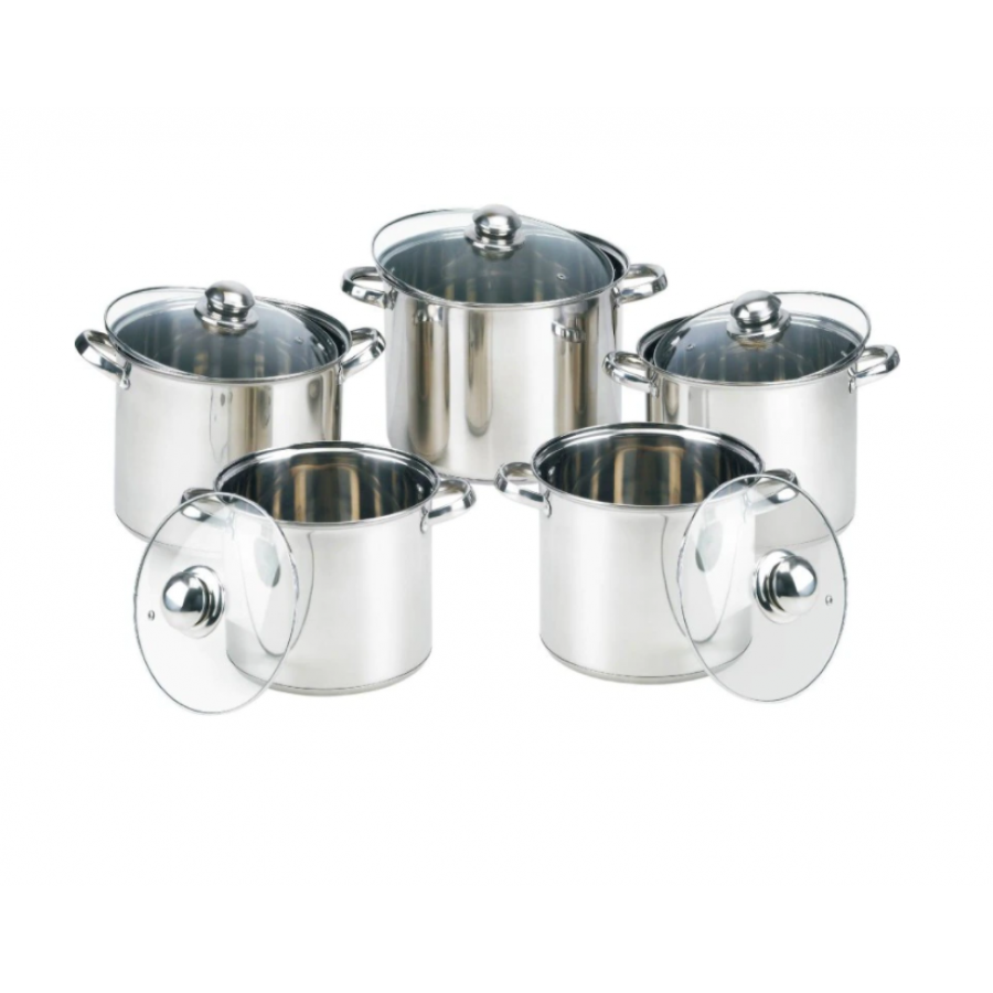 Set De 5 Oale Din Inox, Diametre 18/20/22/24/26 Cm, 4.3 / 5.7 / 7.2 / 9/  11 L, 5 Capace  Yena, Argintiu