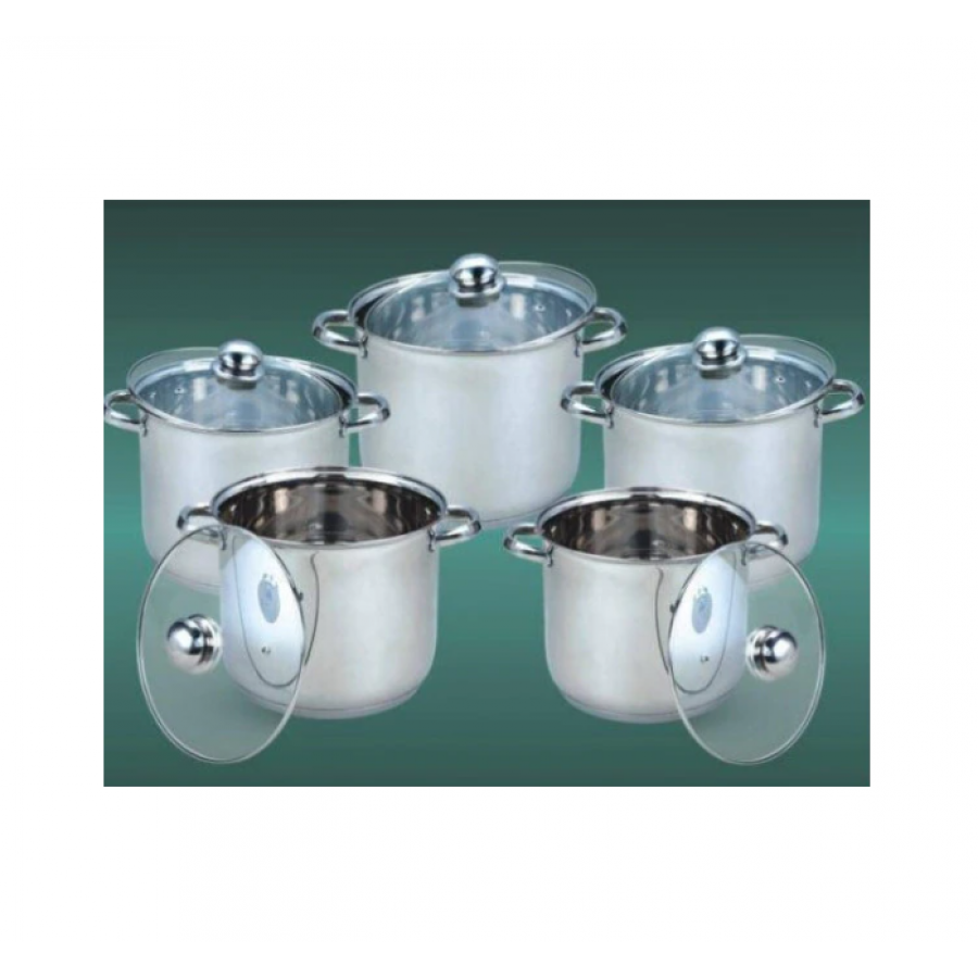 Set De 5 Oale Din Inox, Diametre 18/20/22/24/26 Cm, 4.3 / 5.7 / 7.2 / 9/  11 L, 5 Capace  Yena, Argintiu