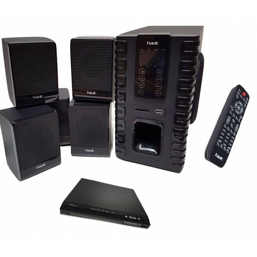 Set De 6 Boxe Audio Havit 5.1 + Dvd Player , Putere Rms 60 W , Impedanta 4 Ohmi , Cititor De Carduri Sd Si Interfata Usb , Telecomanda Inclusa