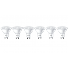 Set De 6 Spoturi Led Philips Soclu Gu10,lumina Alb Cald, 4,7 W – 50 W, 2700k, 345 Lm, 220-240  V, 15000 H, Pentru Interior, Alb