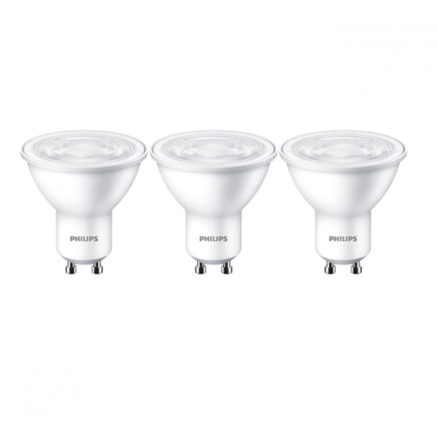 Set De 6 Spoturi Led Philips Soclu Gu10,lumina Alb Cald, 4,7 W – 50 W, 2700k, 345 Lm, 220-240  V, 15000 H, Pentru Interior, Alb