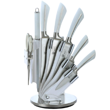 Set De 8 Cutite Klausstech De Bucatarie, Usor De Curatat, Ergonomice, Maner Anti-alunecare, Usoare, Suport Inclus, Alb