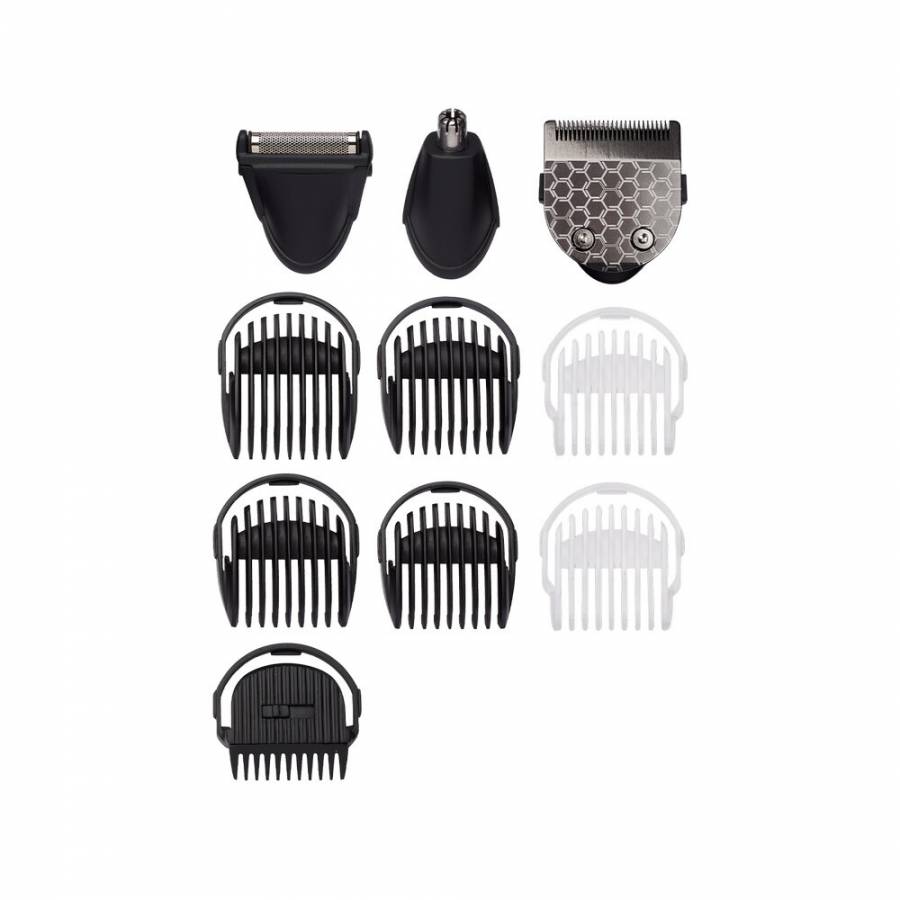 Set De Aparat De Ras Si Tuns 10 In 1, 3 Capete Lavabile, 10 Accesori, Lame Titanium, Incarcare 8 H, Husa Inclusa, Modern, Negru