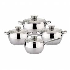 Set De Oale, 8 Piese, Capacitate 2.1/2.9/3.9/5.1 L, Fund Cu 3 Straturi, Capac Din Sticla, Inox, Ergonomice, Usor De Folosit, Argintiu