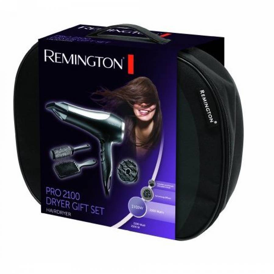 Set Electric De Uscator De Par Remington Pro 2100, Conditionare Ionica,invelis Ceramic, Putere Motor De 2100 W, Perie Rotunda/lata Incluse, Concentrator Si Difuzor Incluse, Cool Air, Alb/negru