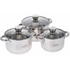 Set Oale Din Inox Bohmann, 6 Piese, Otel Inoxidabil, 5 Straturi, Baza Incapsulata, Capace Din Sticla, Design Modern, Argintiu Set Oale Din Inox Bohmann, 6 Piese, Otel Inoxidabil, 5 Straturi, Baza Incapsulata, Capace Din Sticla, Design Modern, Argintiu