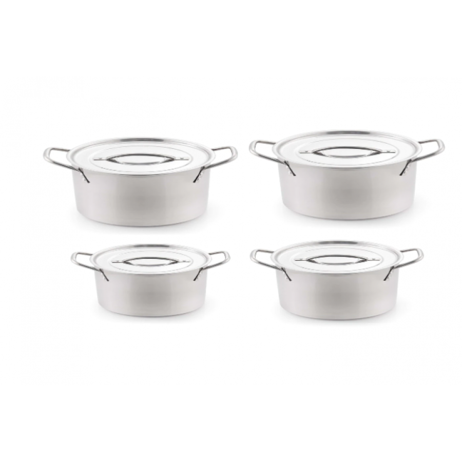 Set Profesional De 4 Oale Din Inox Cu Capace Inox, Rezistent La Temperaturi Mari, Manere Confortabile, Compatibil Cu Masina De Spalat Vase, Argintiu