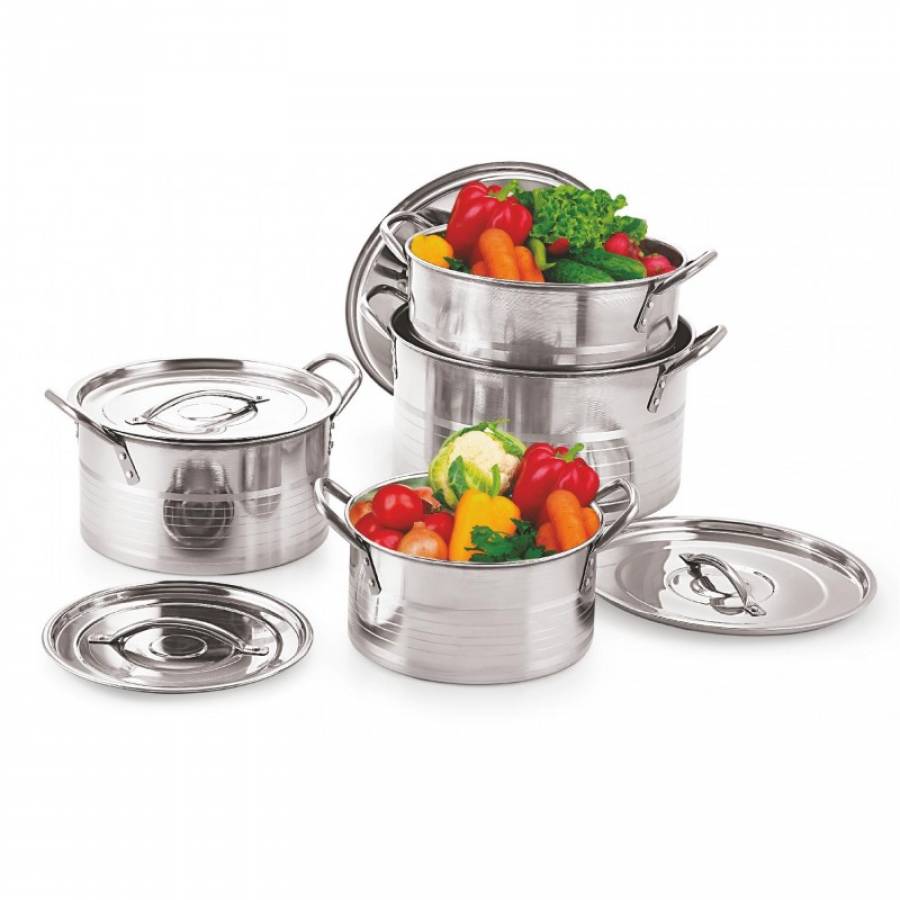 Set Profesional De 4 Oale Din Inox Cu Capace Inox, Rezistent La Temperaturi Mari, Manere Confortabile, Compatibil Cu Masina De Spalat Vase, Argintiu