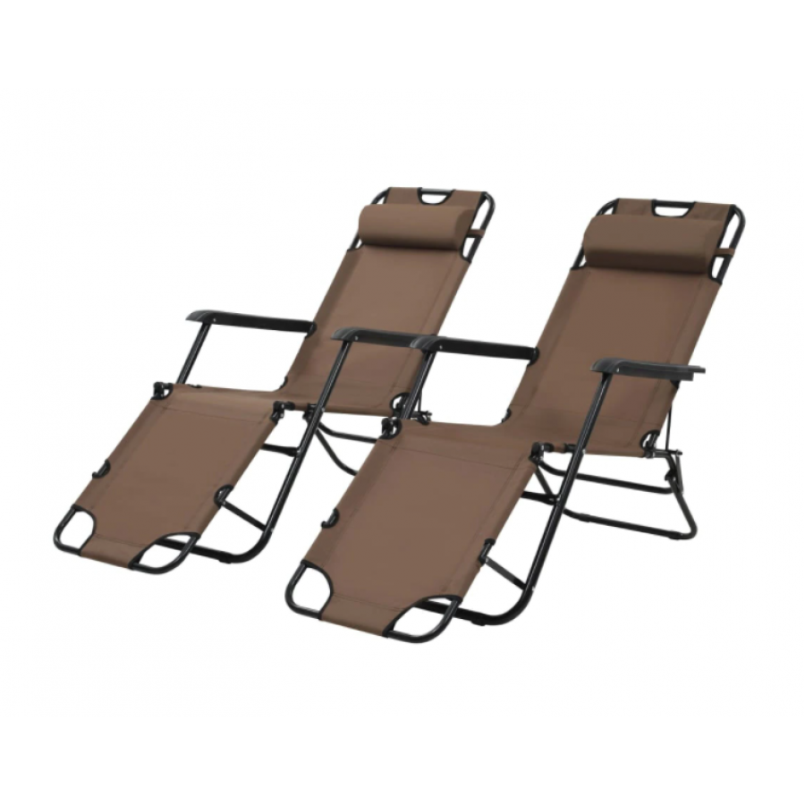Set Sezlonguri Cu Suport Picioare, Pliabile, Perna, Dimensiune 175 X 61 X 87 Cm, Tesatura, 2 Pozitii, Design Modern, Culoare Maro