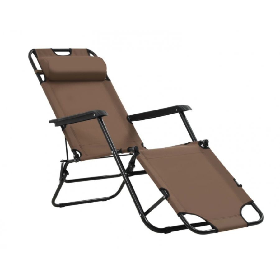 Set Sezlonguri Cu Suport Picioare, Pliabile, Perna, Dimensiune 175 X 61 X 87 Cm, Tesatura, 2 Pozitii, Design Modern, Culoare Maro