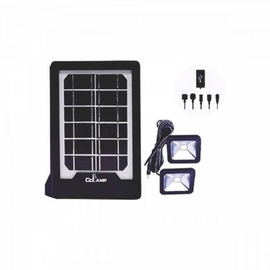 Set Solar Pentru Camping Klausstech, Power Bank, 3 Surse De Iluminare Led, 2 Trepte Intensitate Lumina, Lanterna, Acumulator De 5000 Mah, Iesire Usb Pentru Incarcare Telefoane