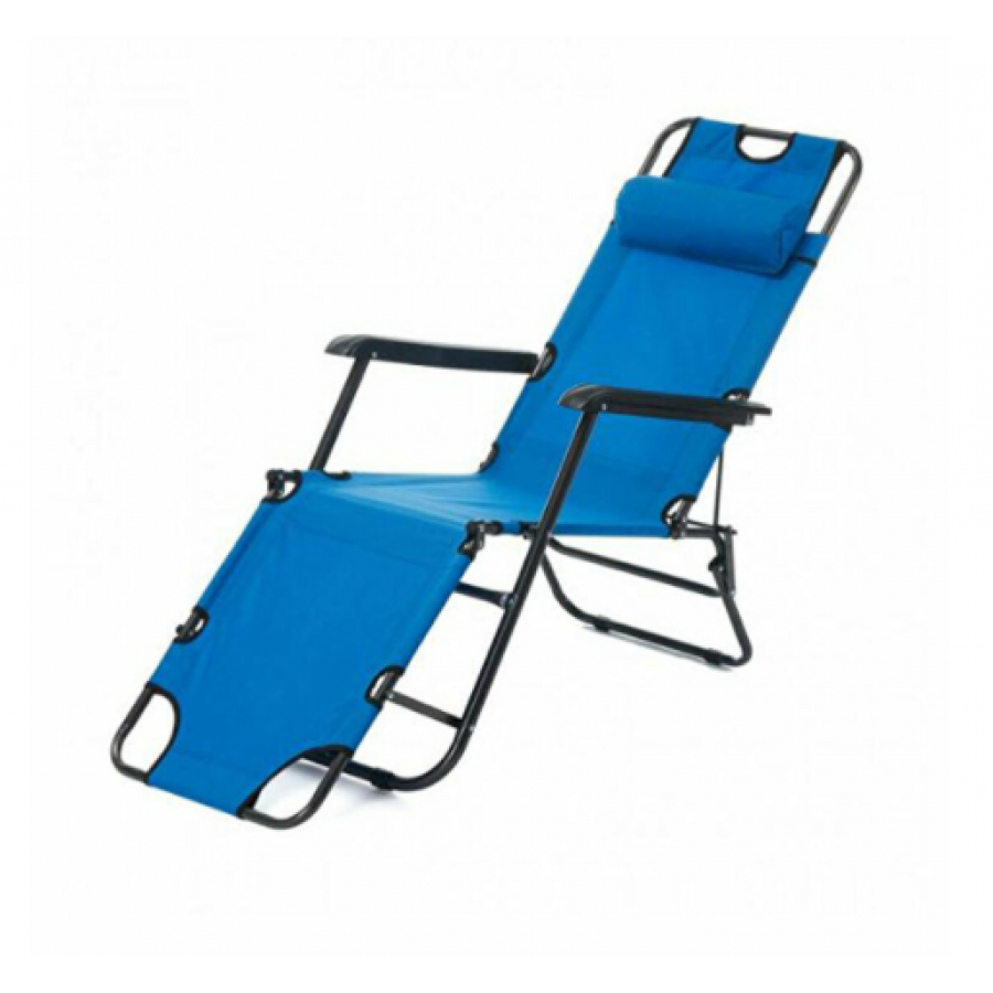 Sezlong Pliabil Cu Tetiera Klausstech, Cadru Din Otel, Sezut Din Material Textil, Ergonomic, Compact, Albastru