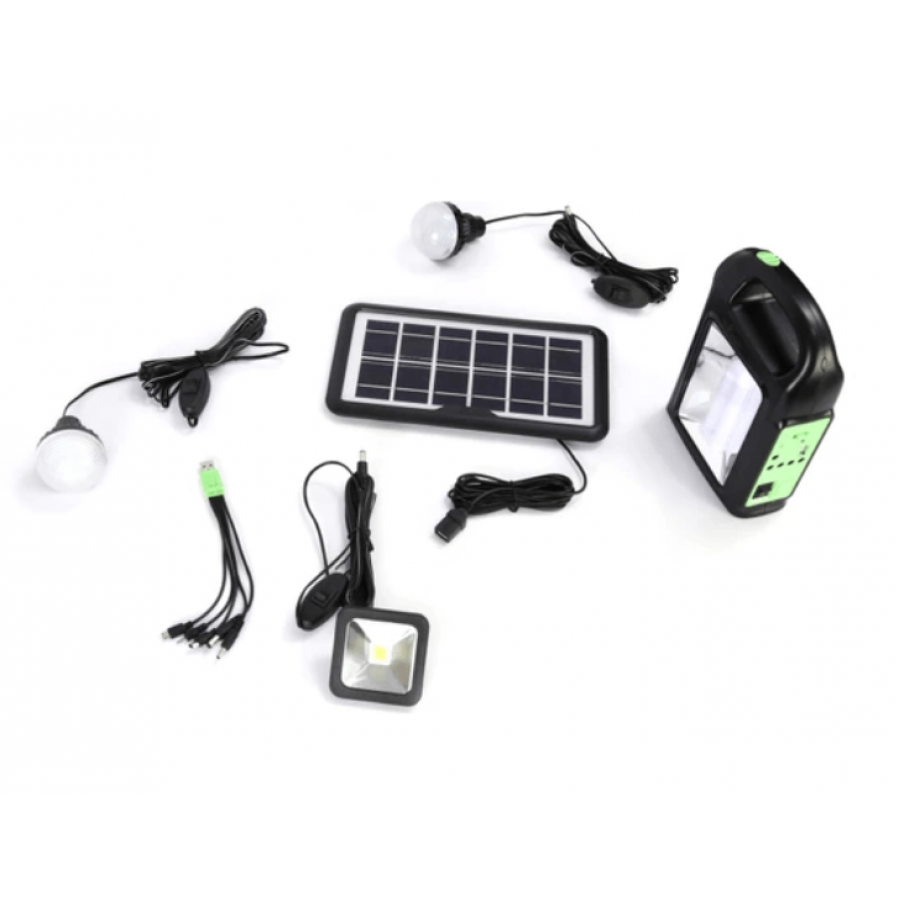 Sistem Camping Cu Incarcare Solara, Panou Solar Inclus, 2 X Becuri, Putere 3.5 W, Autonomie 10-30 H, Design Ergonomic Si Compact, Negru