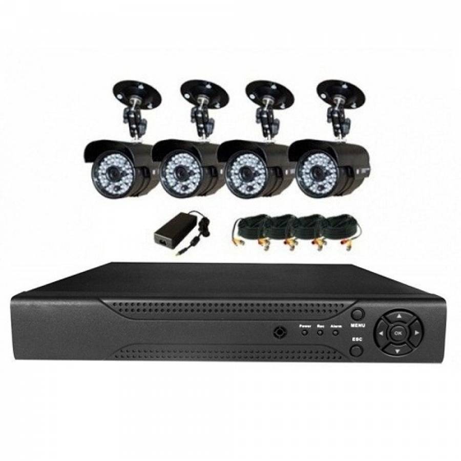 Sistem Complet Supraveghere, 4 Camere, Sistem Dvr, Alimentator, Monitorizare 360, Interior Si Exterior