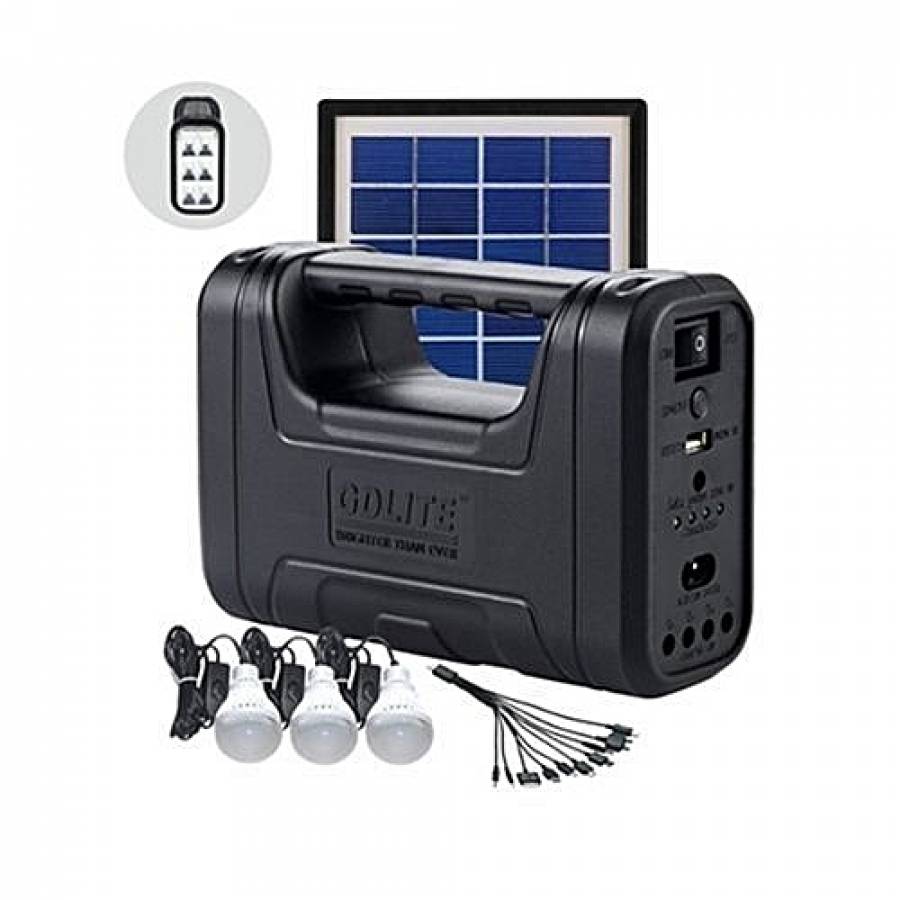 Sistem De Iluminare Solara , Cu Lumini Led, Port Usb , Abs Din Material Plastic ,  3 X Becuri Lumina Led , Negru