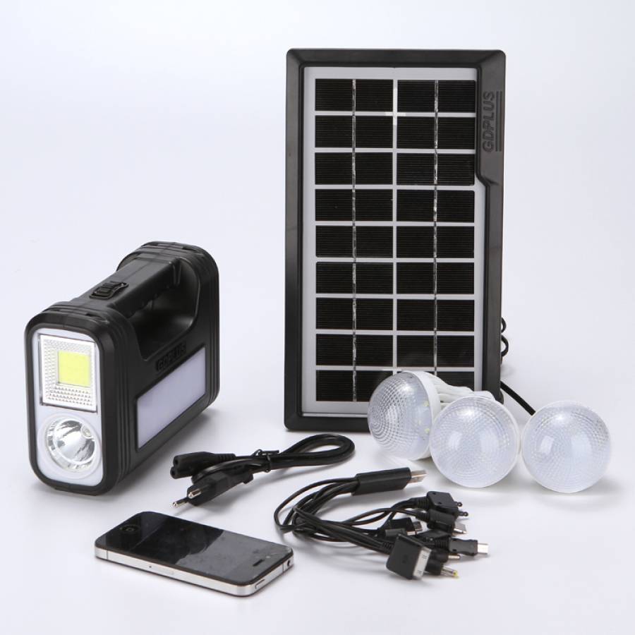Sistem De Iluminare Solara , Cu Lumini Led, Port Usb , Abs Din Material Plastic ,  3 X Becuri Lumina Led , Negru