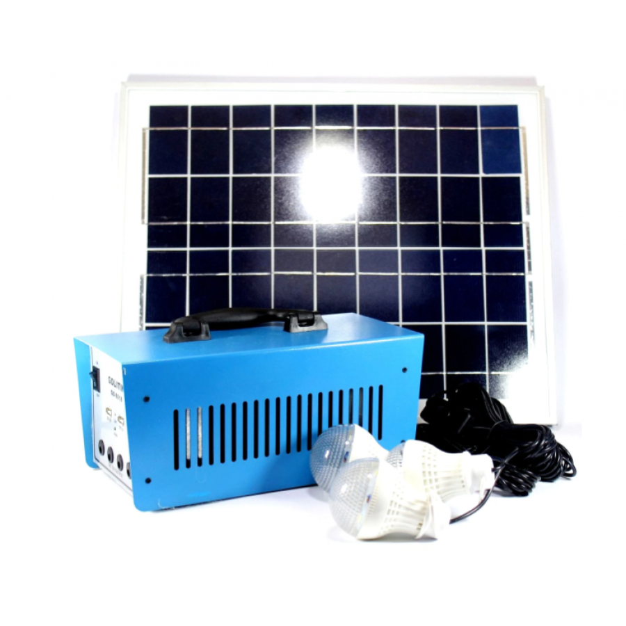 Sistem Fotovoltaic Cu Panou Solar, 3 Becuri, Iesire Usb, Acumulator Incorporat, 100w, Alimentare 220 V, Rezistent, Albastru