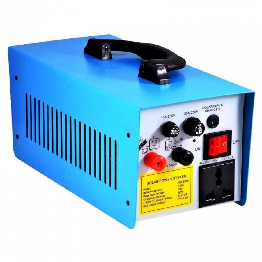 Sistem Fotovoltaic Cu Panou Solar, 3 Becuri, Iesire Usb, Acumulator Incorporat, 100w, Alimentare 220 V, Rezistent, Albastru